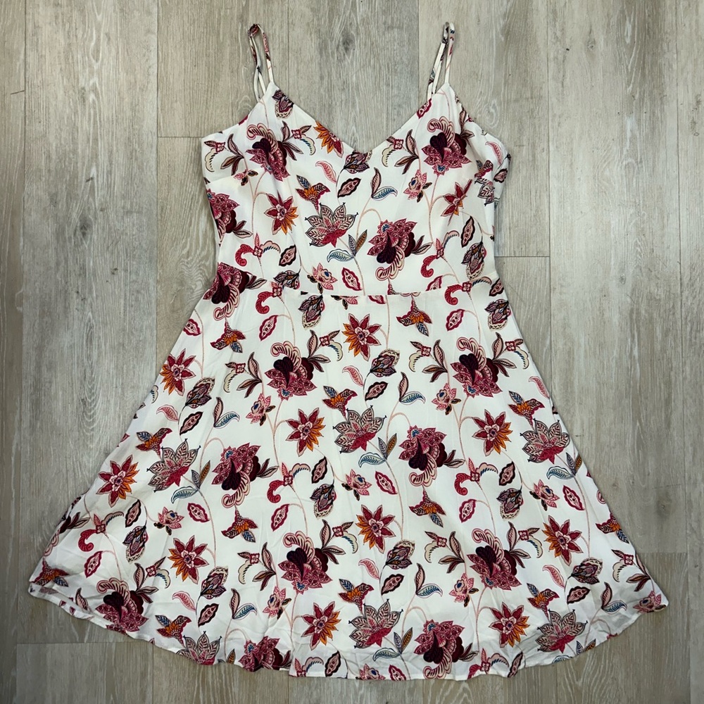 LOFT Outlet Women White Pink Floral Sleeveless Dress Fit Flare Size 10P Petite
